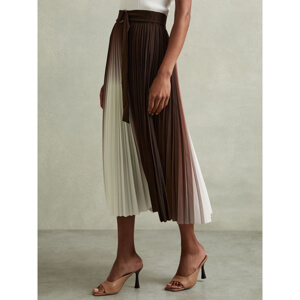 REISS EMILIANA Pleated Crepe Ombre Midi Skirt